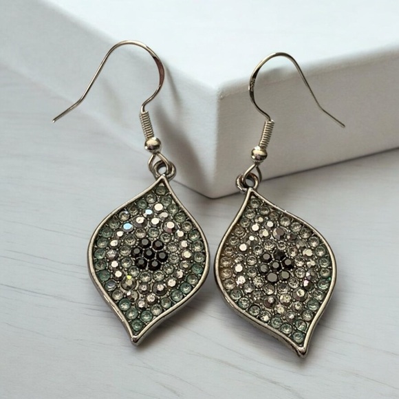 Jewelry - Elegant Silver and Blue Black Crystal Earrings